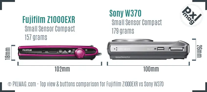 Fujifilm Z1000EXR vs Sony W370 top view buttons comparison