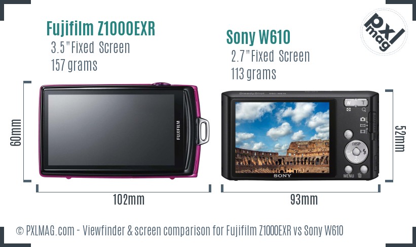Fujifilm Z1000EXR vs Sony W610 Screen and Viewfinder comparison