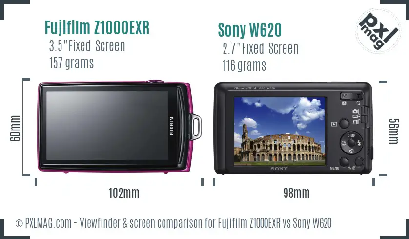 Fujifilm Z1000EXR vs Sony W620 Screen and Viewfinder comparison