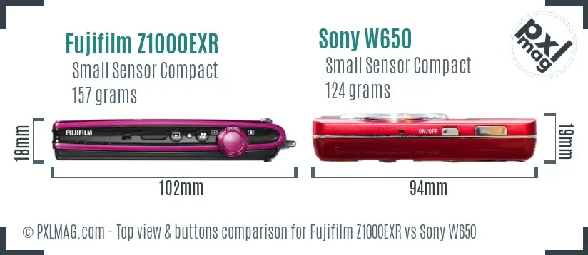 Fujifilm Z1000EXR vs Sony W650 top view buttons comparison