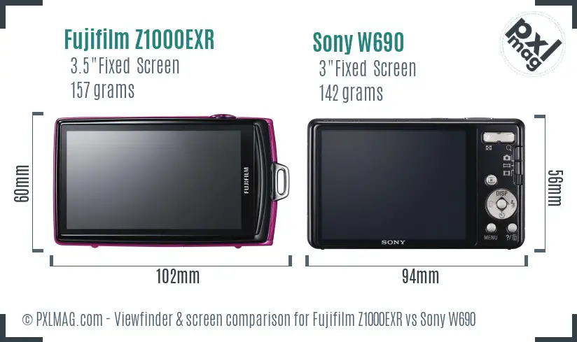 Fujifilm Z1000EXR vs Sony W690 Screen and Viewfinder comparison
