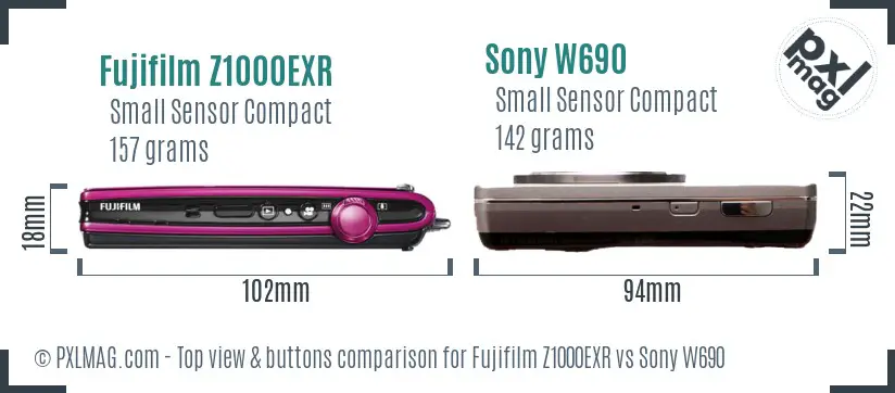 Fujifilm Z1000EXR vs Sony W690 top view buttons comparison