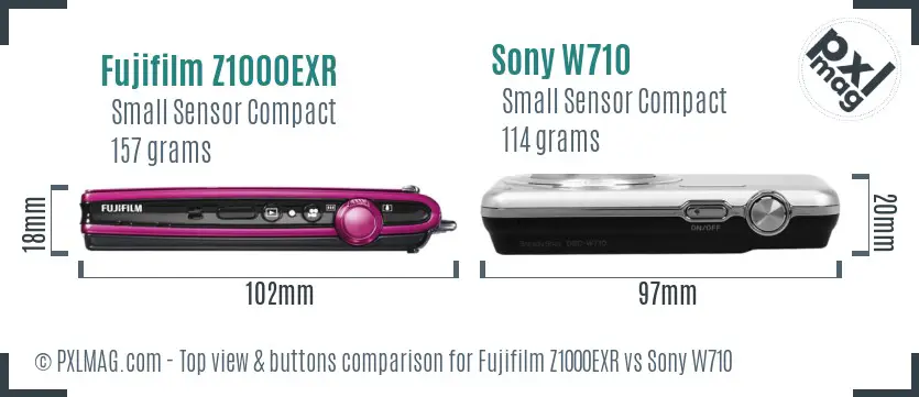 Fujifilm Z1000EXR vs Sony W710 top view buttons comparison