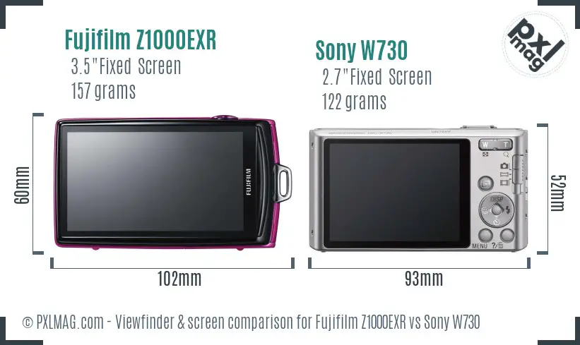 Fujifilm Z1000EXR vs Sony W730 Screen and Viewfinder comparison