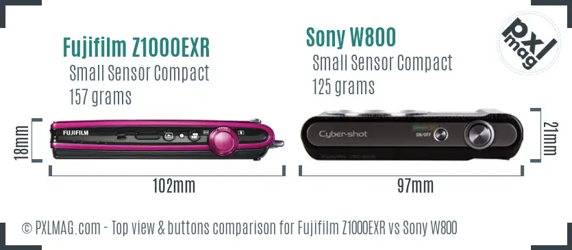 Fujifilm Z1000EXR vs Sony W800 top view buttons comparison