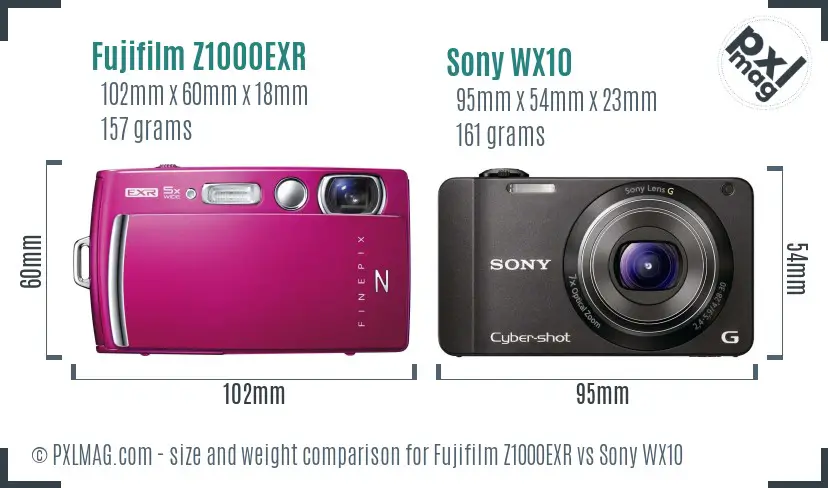 Fujifilm Z1000EXR vs Sony WX10 size comparison Fujifilm Z1000EXR vs Sony WX10 size comparison