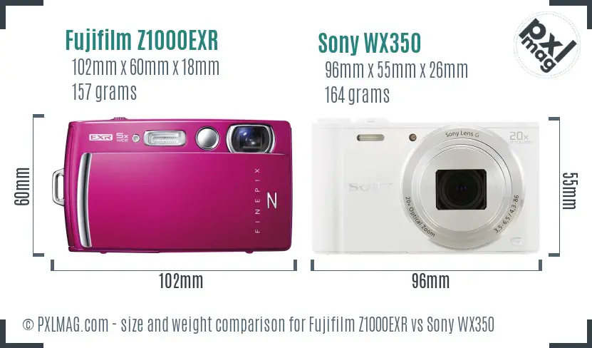 Fujifilm Z1000EXR vs Sony WX350 size comparison Fujifilm Z1000EXR vs Sony WX350 size comparison