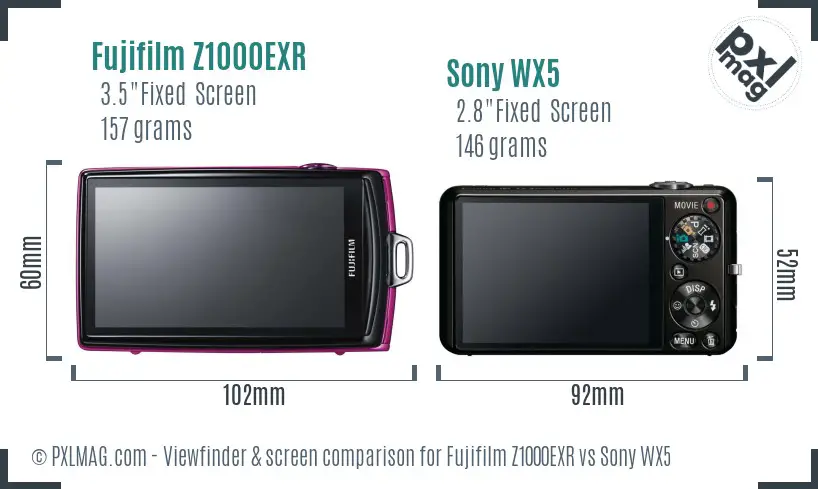 Fujifilm Z1000EXR vs Sony WX5 Screen and Viewfinder comparison