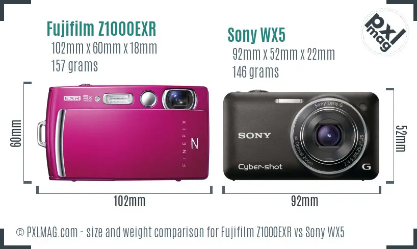Fujifilm Z1000EXR vs Sony WX5 size comparison