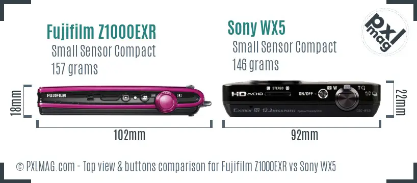 Fujifilm Z1000EXR vs Sony WX5 top view buttons comparison