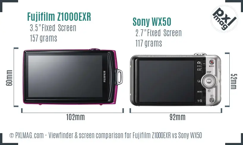 Fujifilm Z1000EXR vs Sony WX50 Screen and Viewfinder comparison