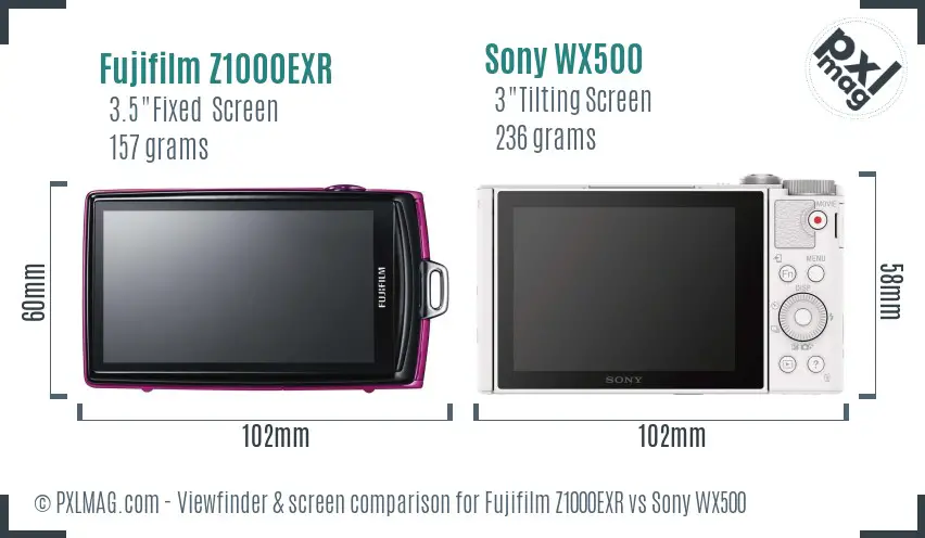 Fujifilm Z1000EXR vs Sony WX500 Screen and Viewfinder comparison