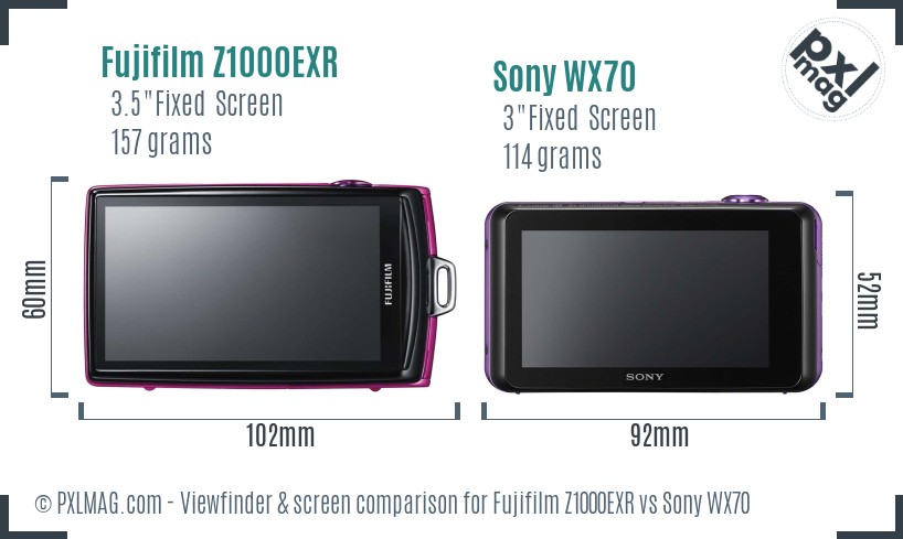 Fujifilm Z1000EXR vs Sony WX70 Screen and Viewfinder comparison