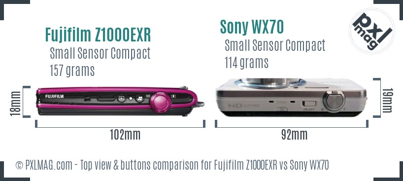 Fujifilm Z1000EXR vs Sony WX70 top view buttons comparison
