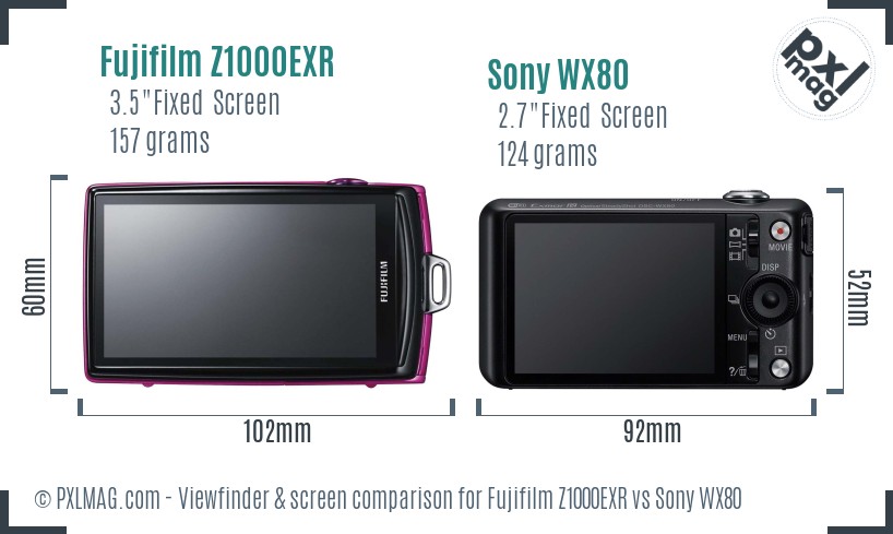 Fujifilm Z1000EXR vs Sony WX80 Screen and Viewfinder comparison