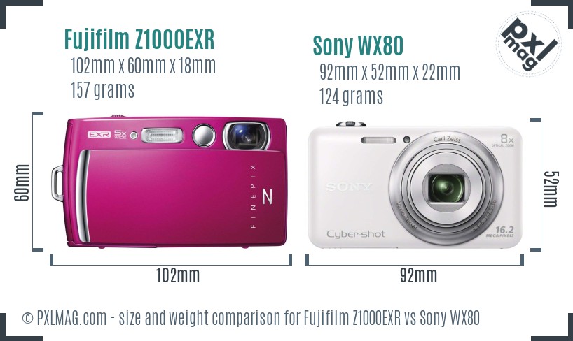 Fujifilm Z1000EXR vs Sony WX80 size comparison