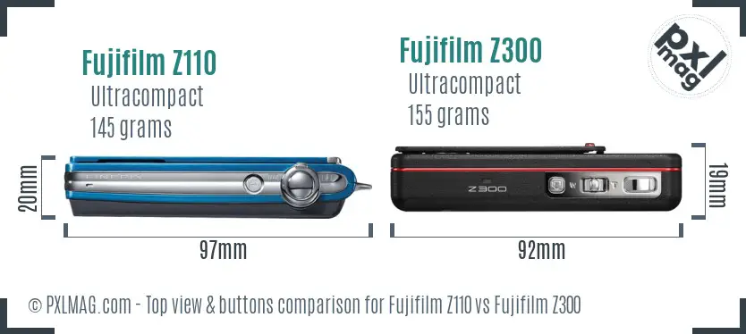 Fujifilm Z110 vs Fujifilm Z300 top view buttons comparison