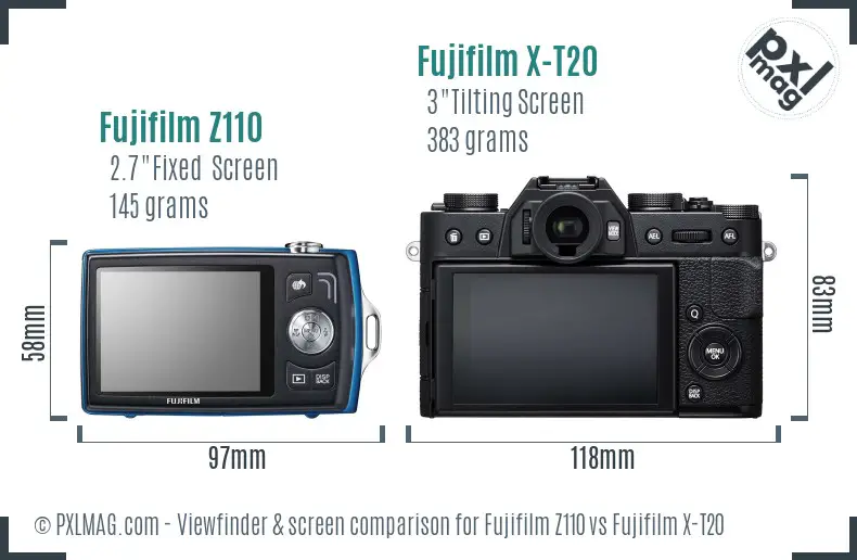 Fujifilm Z110 vs Fujifilm X-T20 Screen and Viewfinder comparison