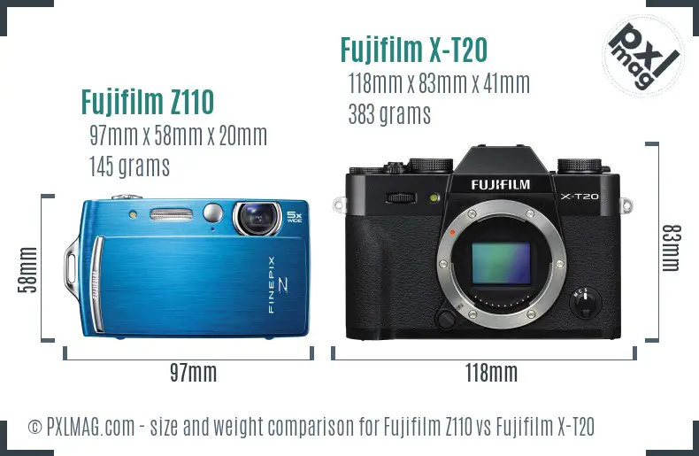 Fujifilm Z110 vs Fujifilm X-T20 size comparison
