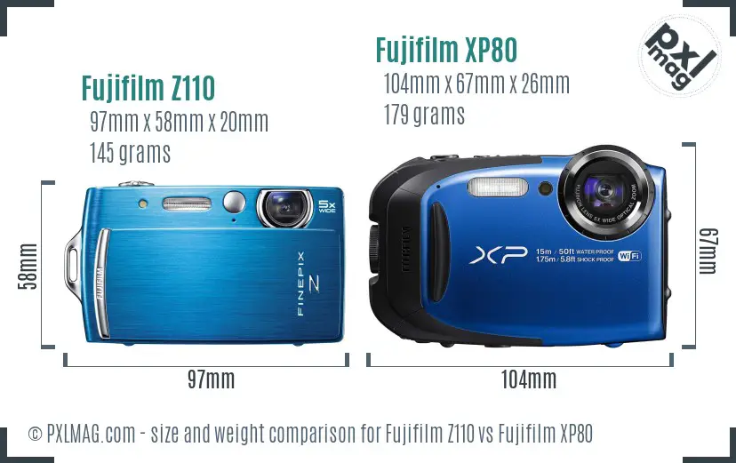 Fujifilm Z110 vs Fujifilm XP80 size comparison