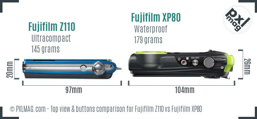 Fujifilm Z110 vs Fujifilm XP80 top view buttons comparison