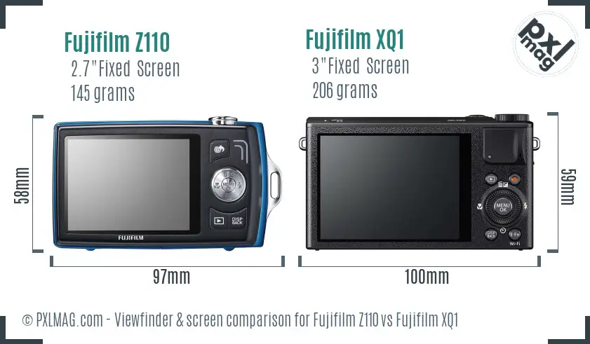 Fujifilm Z110 vs Fujifilm XQ1 Screen and Viewfinder comparison