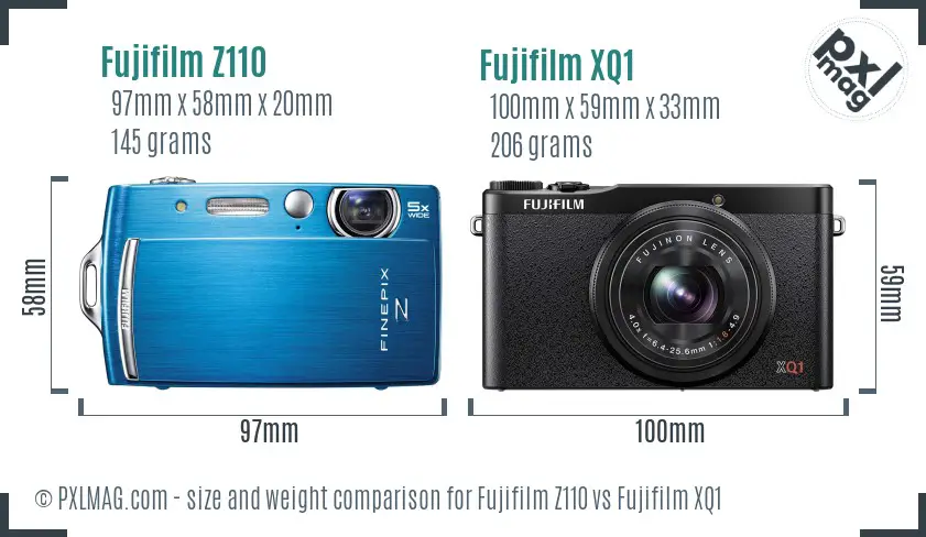 Fujifilm Z110 vs Fujifilm XQ1 size comparison