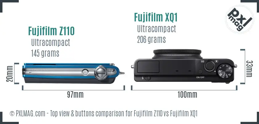 Fujifilm Z110 vs Fujifilm XQ1 top view buttons comparison