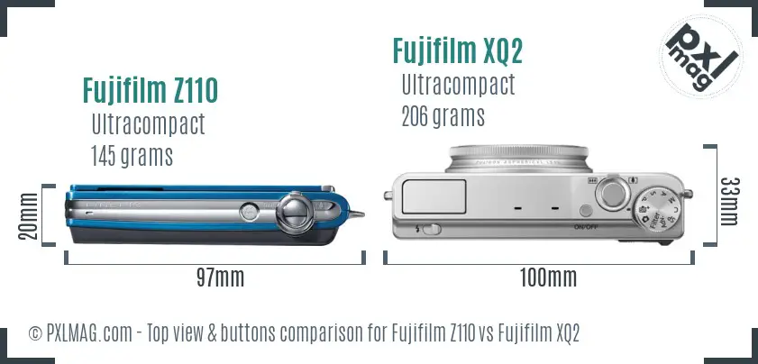 Fujifilm Z110 vs Fujifilm XQ2 top view buttons comparison