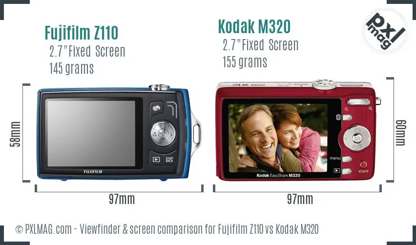 Fujifilm Z110 vs Kodak M320 Screen and Viewfinder comparison