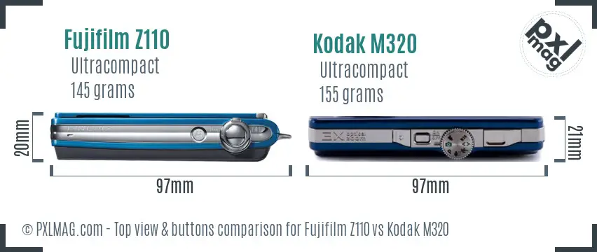 Fujifilm Z110 vs Kodak M320 top view buttons comparison
