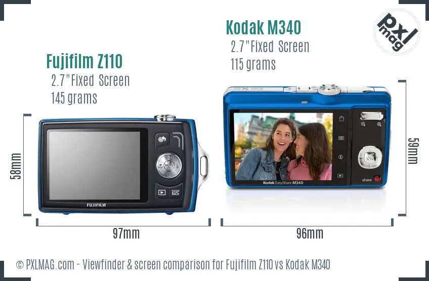 Fujifilm Z110 vs Kodak M340 Screen and Viewfinder comparison