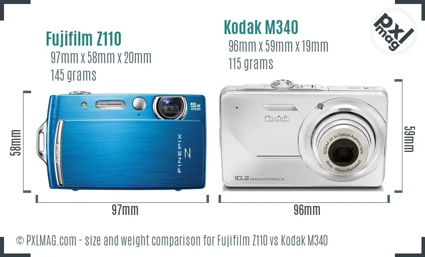 Fujifilm Z110 vs Kodak M340 size comparison