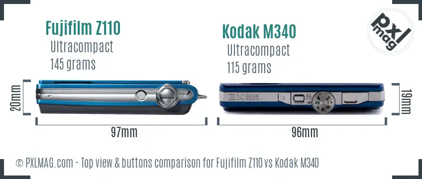 Fujifilm Z110 vs Kodak M340 top view buttons comparison