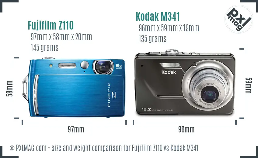 Fujifilm Z110 vs Kodak M341 size comparison