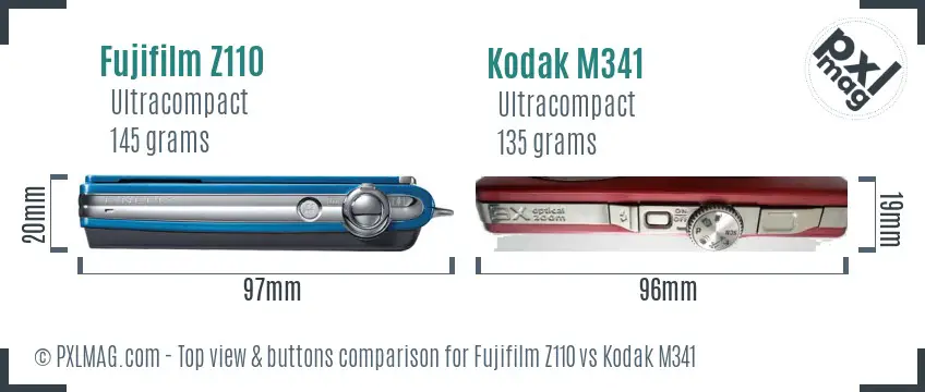 Fujifilm Z110 vs Kodak M341 top view buttons comparison