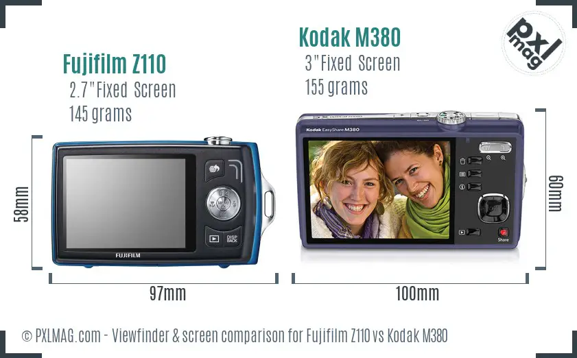 Fujifilm Z110 vs Kodak M380 Screen and Viewfinder comparison