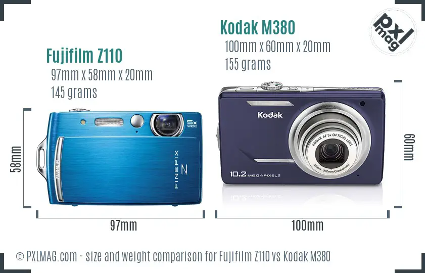 Fujifilm Z110 vs Kodak M380 size comparison