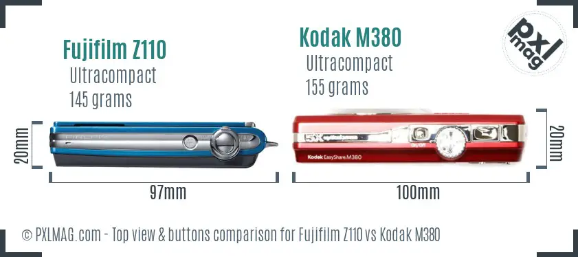 Fujifilm Z110 vs Kodak M380 top view buttons comparison