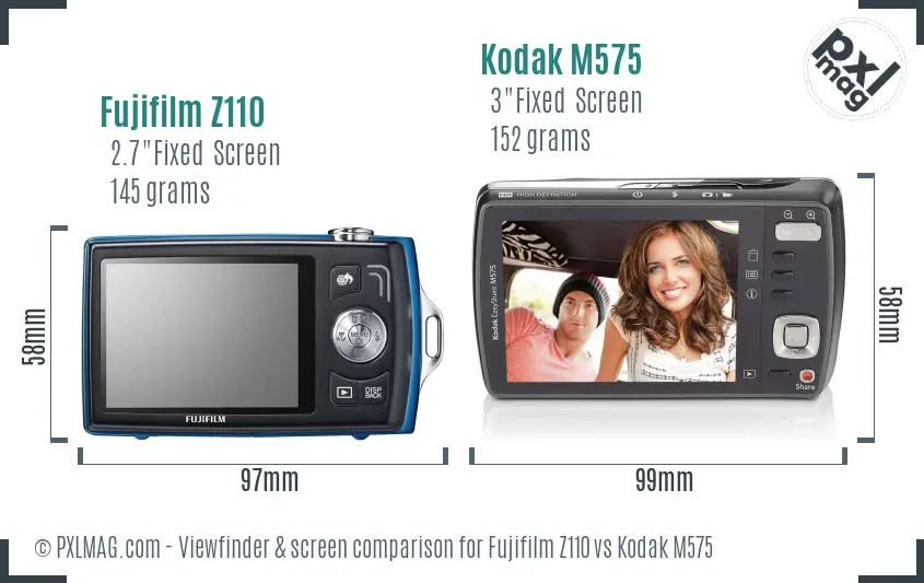 Fujifilm Z110 vs Kodak M575 Screen and Viewfinder comparison