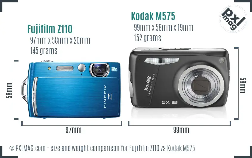 Fujifilm Z110 vs Kodak M575 size comparison