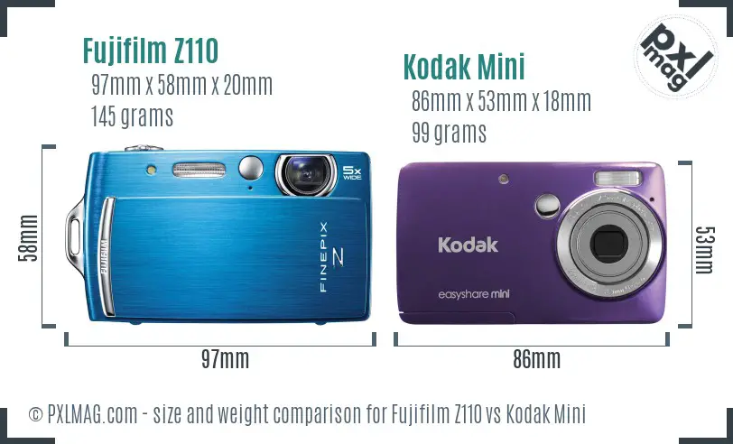 Fujifilm Z110 vs Kodak Mini size comparison Fujifilm Z110 vs Kodak Mini size comparison