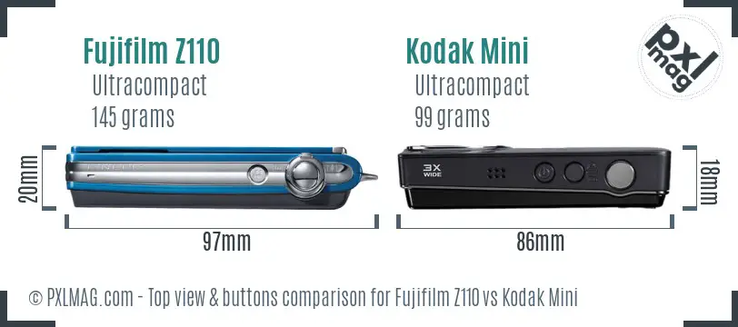 Fujifilm Z110 vs Kodak Mini top view buttons comparison Fujifilm Z110 vs Kodak Mini top view buttons comparison