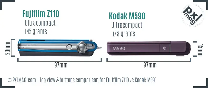 Fujifilm Z110 vs Kodak M590 top view buttons comparison Fujifilm Z110 vs Kodak M590 top view buttons comparison