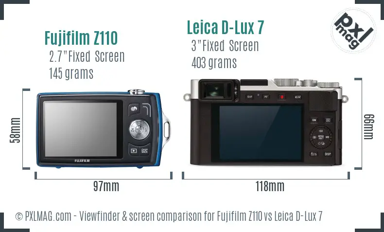 Fujifilm Z110 vs Leica D-Lux 7 Screen and Viewfinder comparison