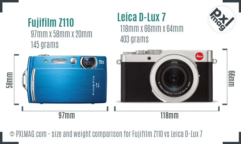 Fujifilm Z110 vs Leica D-Lux 7 size comparison