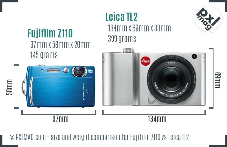Fujifilm Z110 vs Leica TL2 size comparison