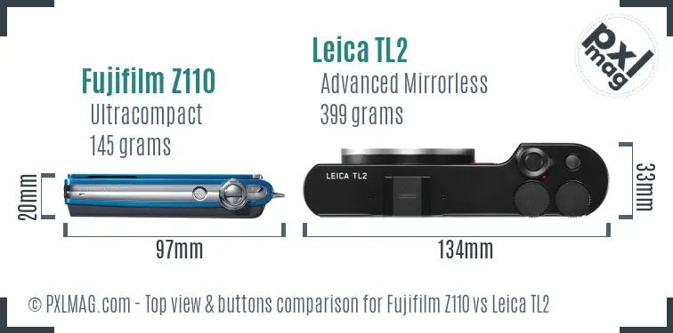 Fujifilm Z110 vs Leica TL2 top view buttons comparison