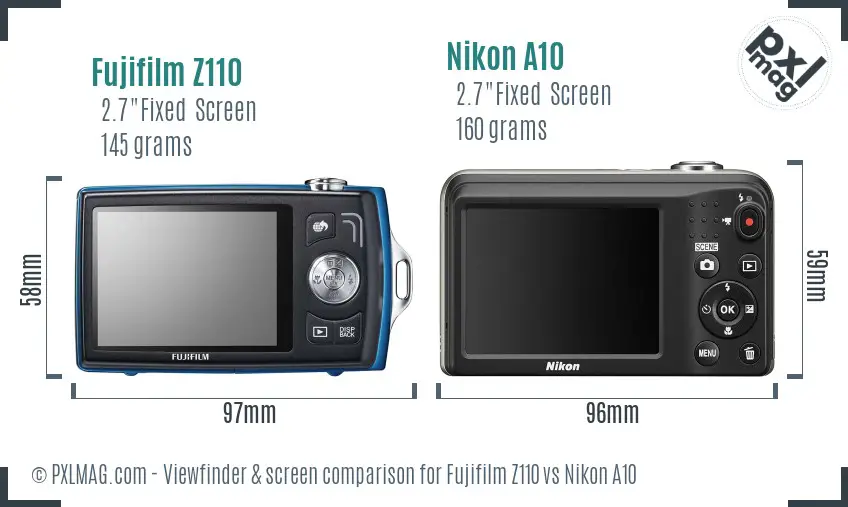 Fujifilm Z110 vs Nikon A10 Screen and Viewfinder comparison