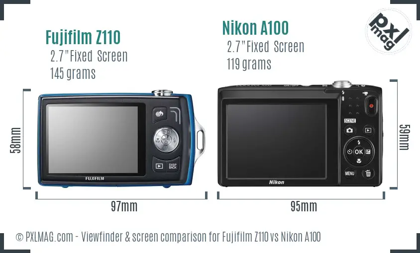 Fujifilm Z110 vs Nikon A100 Screen and Viewfinder comparison